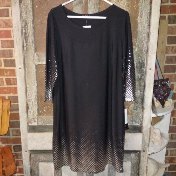 Black Party Dress Silver Shimmer Foil Dots New with Tags Large - Picture 1 of 6